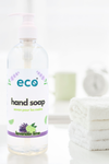 Eco hand soap on the counter, for an eco-friendly home.