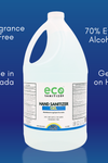 Eco Sanitizer's hand sanitizer gel is made of 70% ethyl alcohol (food grade), is made in Canada, is fragrance free, and is gentle on the hands.