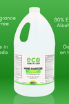 Eco Sanitizer's hand sanitizer liquid is fragrance free, made in Canada, 80% food grade ethyl alcohol, and gentle on the hands.