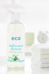 A bottle of eco bathroom cleaner on a counter, for a sustainable and eco-friendly home.