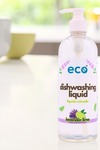 Eco Company dish soap bottle on the kitchen counter.