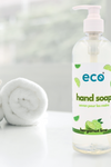 Bergamot lime-scented hand soap in a washroom, promoting a plant-based and eco-friendly lifestyle.