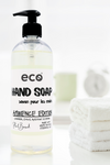 A bottle of eco hand soap in the washroom, for a sustainable and eco-friendly home.