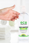 Person pumps Eco Sanitizer hand sanitizer liquid into hands.