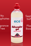 The eco friendly dishwasher gel is fragrance free, has no phosphates, is septic safe, and has a plant based formula. 