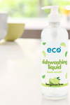 A bottle of eco dishwashing soap, for an eco-friendly and sustainable kitchen.