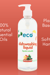 Eco Company's dish soap is scented with 100% natural essential oils, is plant-based, and is soft on the hands.